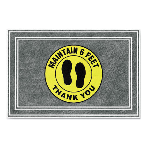 Message Floor Mats, 24 X 36, Charcoal/yellow, "maintain 6 Feet Thank You"