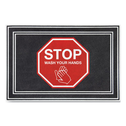 Message Floor Mats, 24 X 36, Charcoal/red, "stop Wash Your Hands"