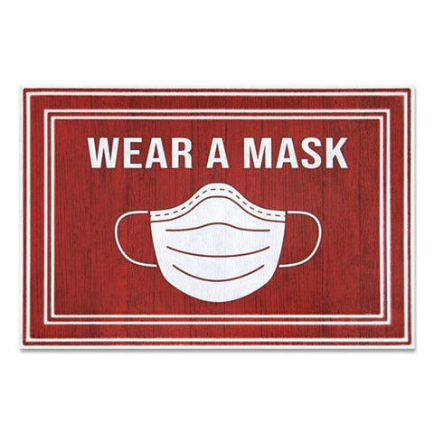 Message Floor Mats, 24 X 36, Red/white, "wear A Mask"