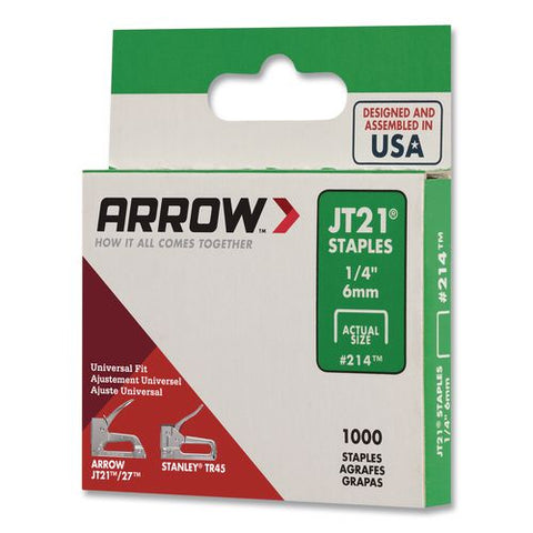 Jt21 Standard Staples, 0.25" Leg, 0.44" Crown, Silver, 1,000/box