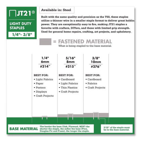 Jt21 Standard Staples, 0.25" Leg, 0.44" Crown, Silver, 1,000/box
