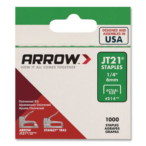 Jt21 Standard Staples, 0.25" Leg, 0.44" Crown, Silver, 1,000/box
