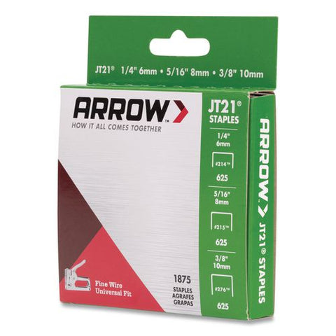 Jt21 Standard Staples, 0.25" Leg/0.31" Leg/0.38" Leg, 0.44" Crown, Silver, 1,875/box