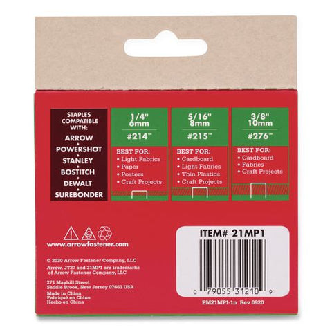 Jt21 Standard Staples, 0.25" Leg/0.31" Leg/0.38" Leg, 0.44" Crown, Silver, 1,875/box