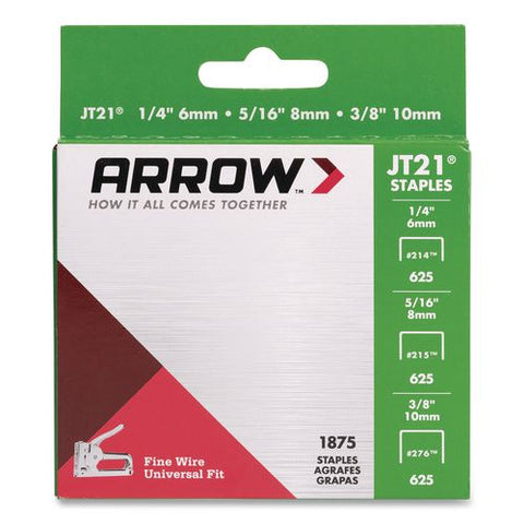 Jt21 Standard Staples, 0.25" Leg/0.31" Leg/0.38" Leg, 0.44" Crown, Silver, 1,875/box