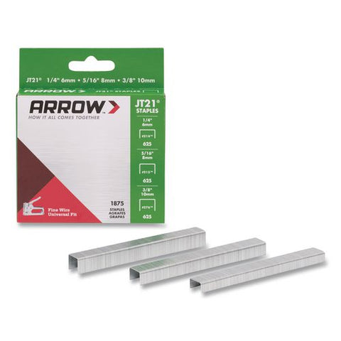 Jt21 Standard Staples, 0.25" Leg/0.31" Leg/0.38" Leg, 0.44" Crown, Silver, 1,875/box