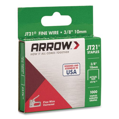 Jt21 Standard Staples, 0.38" Leg, 0.44" Crown, Silver, 1,000/box