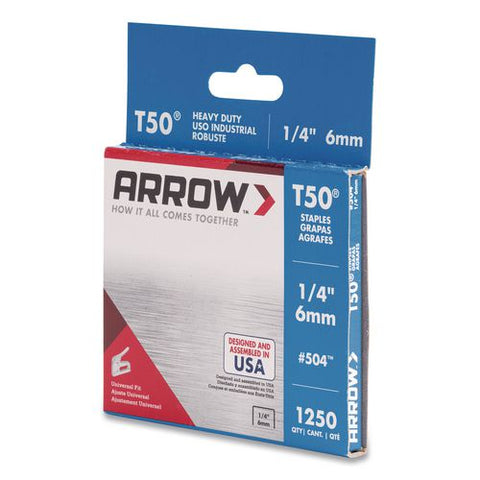 T50 Heavy Duty Staples, 0.25" Leg, 0.38" Crown, Silver, 1,250/box