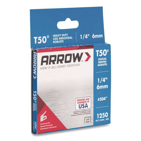 T50 Heavy Duty Staples, 0.25" Leg, 0.38" Crown, Silver, 1,250/box