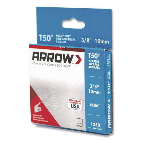 T50 Heavy Duty Staples, 0.38" Leg, 0.38" Crown, Silver, 1,250/box