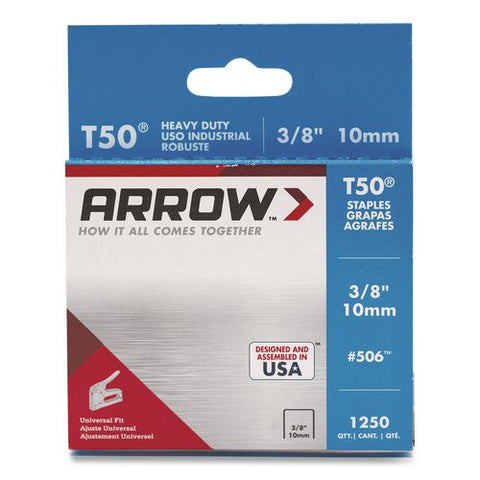 T50 Heavy Duty Staples, 0.38" Leg, 0.38" Crown, Silver, 1,250/box