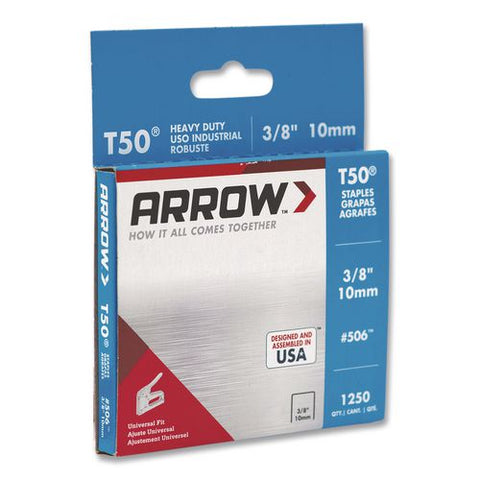 T50 Heavy Duty Staples, 0.38" Leg, 0.38" Crown, Silver, 1,250/box