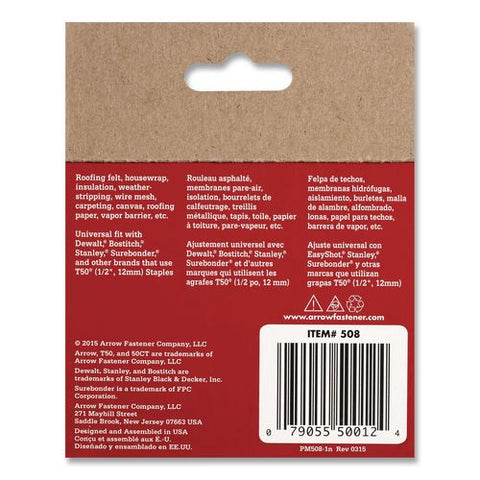 T50 Heavy Duty Staples, 0.5" Leg, 0.38" Crown, Silver, 1,250/box