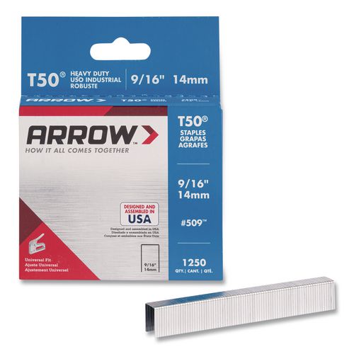 T50 Heavy Duty Staples, 0.56" Leg, 0.38" Crown, Silver, 1,250/box