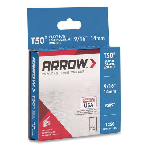 T50 Heavy Duty Staples, 0.56" Leg, 0.38" Crown, Silver, 1,250/box