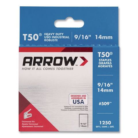 T50 Heavy Duty Staples, 0.56" Leg, 0.38" Crown, Silver, 1,250/box