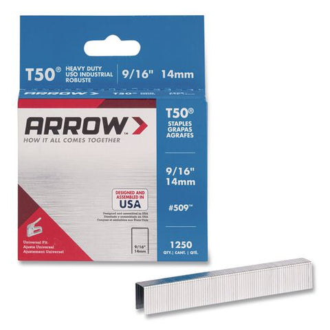 T50 Heavy Duty Staples, 0.56" Leg, 0.38" Crown, Silver, 1,250/box