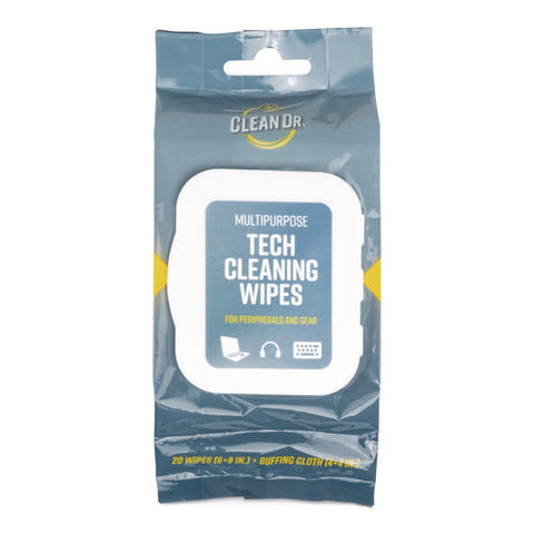 Screendr Device And Screen Cleaning Wipes, 10-ply, 6.88" X 3.9", Unscented, White/gray, 20/pack