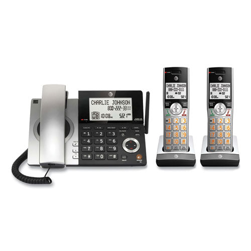 Cl84207 Corded/cordless Phone, Corded Base Station And 2 Additional Handsets, Black/silver