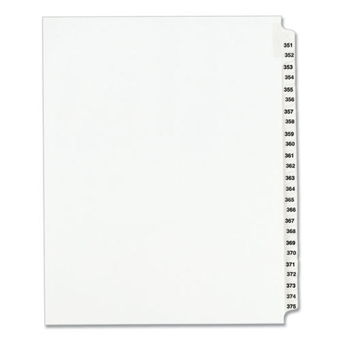 Preprinted Legal Exhibit Side Tab Index Dividers, Avery Style, 25-tab, 351 To 375, 11 X 8.5, White, 1 Set, (1344)