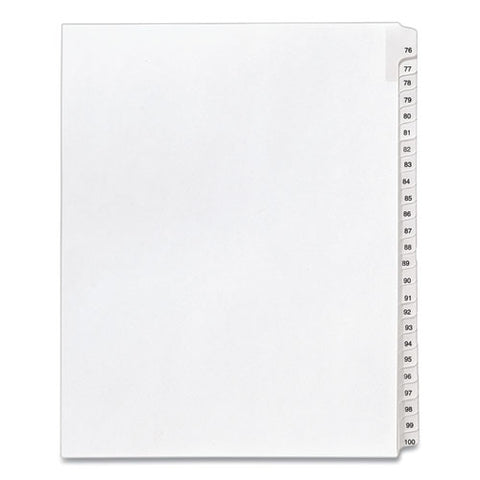 Preprinted Legal Exhibit Side Tab Index Dividers, Allstate Style, 25-tab, 76 To 100, 11 X 8.5, White, 1 Set, (1704)