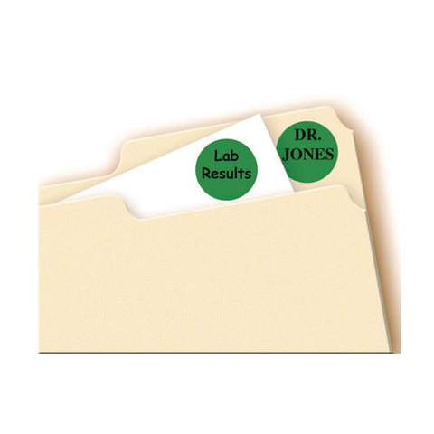 Printable Self-adhesive Removable Color-coding Labels, 0.75" Dia, Green, 24/sheet, 42 Sheets/pack, (5463)