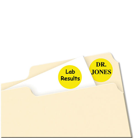 Printable Self-adhesive Removable Color-coding Labels, 0.75" Dia, Neon Yellow, 24/sheet, 42 Sheets/pack, (5470)