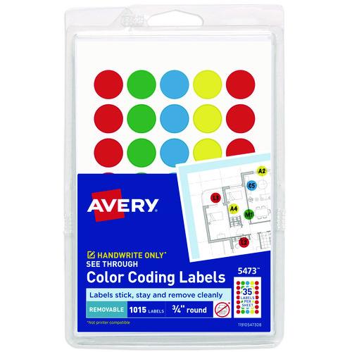 Handwrite-only Self-adhesive "see Through" Removable Round Color Dots, 0.75" Dia, Assorted, 35/sheet, 29 Sheets/pack, (5473)