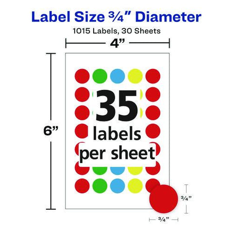 Handwrite-only Self-adhesive "see Through" Removable Round Color Dots, 0.75" Dia, Assorted, 35/sheet, 29 Sheets/pack, (5473)