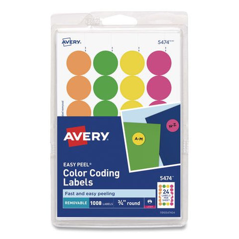 Handwrite Only Self-adhesive Removable Round Color-coding Labels, 0.75" Dia, Assorted Neon Colors, 24/sheet, 42 Sheets/pack