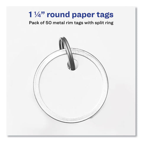 Key Tags With Split Ring, 1.25" Dia, White, 50/pack