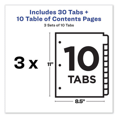 Customizable Table Of Contents Ready Index Dividers With Multicolor Tabs, 10-tab, 1 To 10, 11 X 8.5, White, 3 Sets