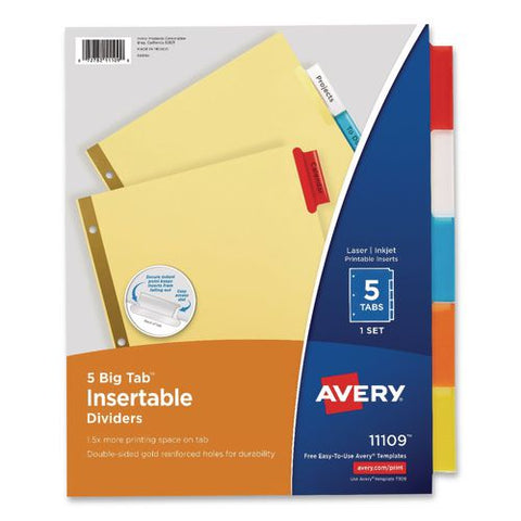 Insertable Big Tab Dividers, 5-tab, Double-sided Gold Edge Reinforcing, 11 X 8.5, Buff, Assorted Tabs, 48 Sets/carton