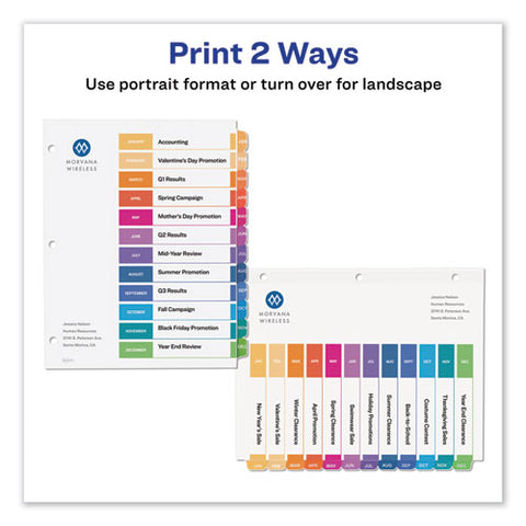 Customizable Toc Ready Index Multicolor Tab Dividers, 12-tab, Jan. To Dec., 11 X 8.5, White, Traditional Color Tabs, 1 Set