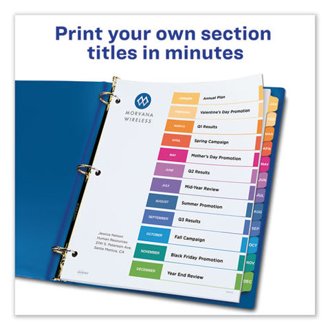 Customizable Toc Ready Index Multicolor Tab Dividers, 12-tab, Jan. To Dec., 11 X 8.5, White, Traditional Color Tabs, 1 Set