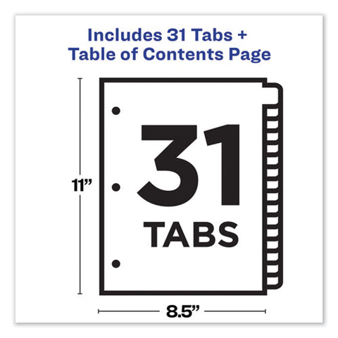 Customizable Toc Ready Index Black And White Dividers, 31-tab, 1 To 31, 11 X 8.5, 1 Set