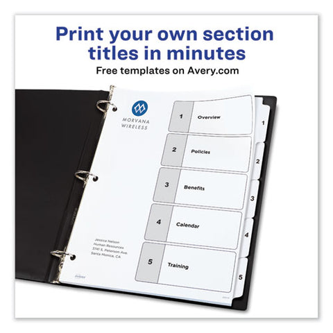 Customizable Toc Ready Index Black And White Dividers, 5-tab, 1 To 5, 11 X 8.5, 1 Set