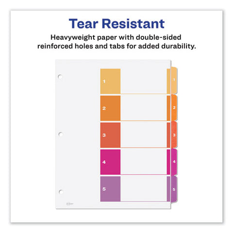 Customizable Toc Ready Index Multicolor Tab Dividers, 5-tab, 1 To 5, 11 X 8.5, White, Traditional Color Tabs, 1 Set