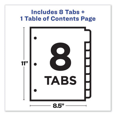 Customizable Toc Ready Index Multicolor Tab Dividers, 8-tab, 1 To 8, 11 X 8.5, White, Traditional Color Tabs, 1 Set