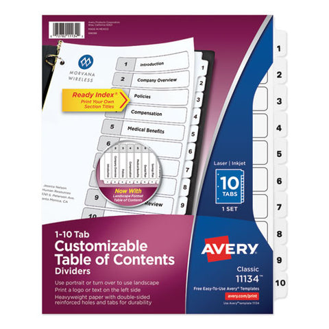 Customizable Toc Ready Index Black And White Dividers, 10-tab, 1 To 10, 11 X 8.5, 1 Set