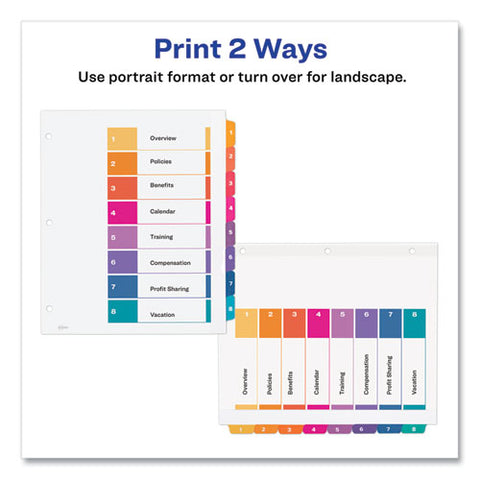 Customizable Toc Ready Index Multicolor Tab Dividers, Extra Wide Tabs, 8-tab, 1 To 8, 11 X 9.25, White, 1 Set