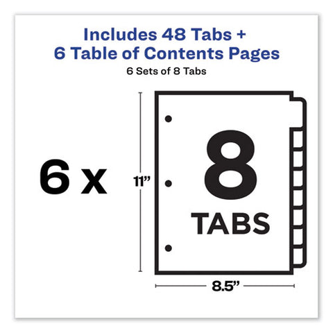 Customizable Toc Ready Index Multicolor Tab Dividers, 8-tab, 1 To 8, 11 X 8.5, White, Traditional Color Tabs, 6 Sets