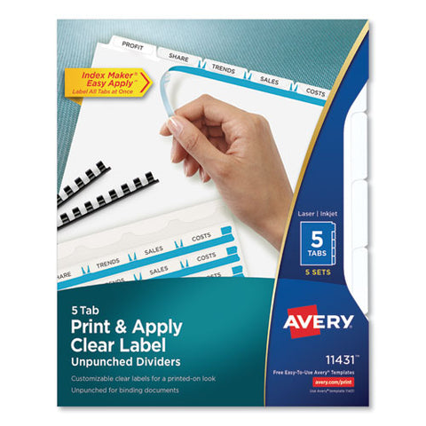 Print And Apply Index Maker Clear Label Unpunched Dividers, 5-tab, 11 X 8.5, White, 5 Sets