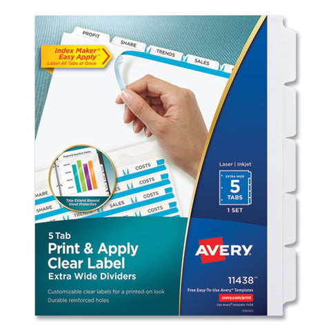 Print And Apply Index Maker Clear Label Dividers, Extra Wide Tab, 5-tab, White Tabs, 11.25 X 9.25, White, 1 Set