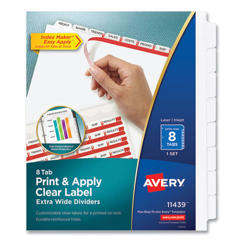 Print And Apply Index Maker Clear Label Dividers, Extra Wide Tab, 8-tab, 11.25 X 9.25, White, 1 Set