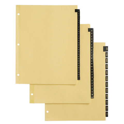 Preprinted Black Leather Tab Dividers, 12-tab, Jan. To Dec., 11 X 8.5, Buff, 1 Set