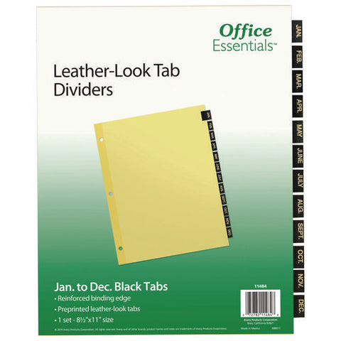 Preprinted Black Leather Tab Dividers, 12-tab, Jan. To Dec., 11 X 8.5, Buff, 1 Set