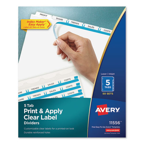 Print And Apply Index Maker Clear Label Dividers, 5-tab, White Tabs, 11 X 8.5, White, 50 Sets