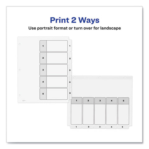 Customizable Table Of Contents Ready Index Black And White Dividers, 5-tab, 1 To 5, 11 X 8.5, White, 6 Sets