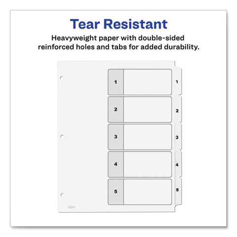 Customizable Table Of Contents Ready Index Black And White Dividers, 5-tab, 1 To 5, 11 X 8.5, White, 6 Sets